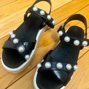 Karl Lagerfeld Paris Womens Pazya Leather  Platform Sandals Shoes